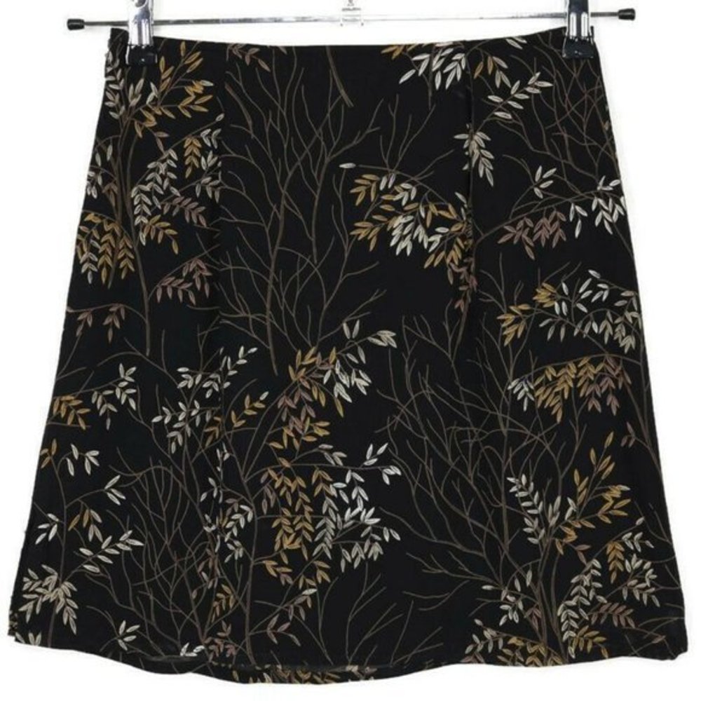 Ann Taylor Skirt Black Tan Branches Leaves 2 Petite 2P